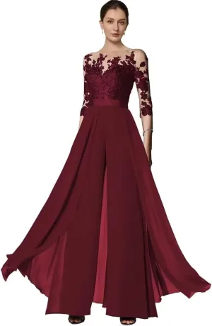 Mother of The Bride Pant Suits for Wedding Chiffon Lace Formal Outfit Grandmother Dresses Jumpsuit