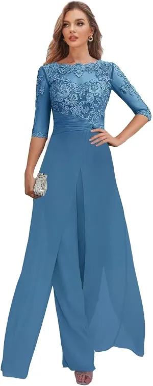 Mother of The Bride Pant Suits for Women Dressy Chiffon Jumpsuit Formal Outfit Wedding Guest Dresses