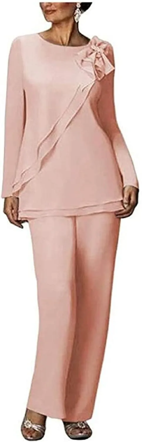 Mother of The Groom Pants Set 2 PCS Chiffon Formal Wedding Evening Groom Gowns Plus Size