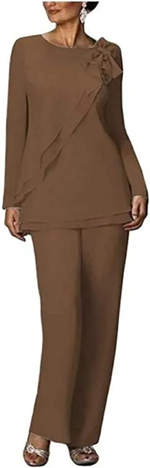 Mother of The Groom Pants Set 2 PCS Chiffon Formal Wedding Evening Groom Gowns Plus Size