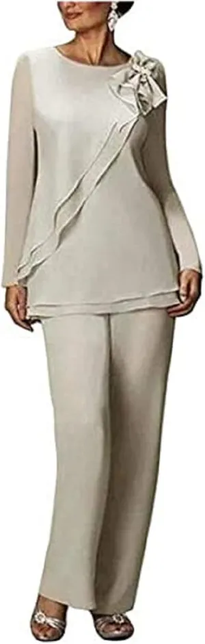 Mother of The Groom Pants Set 2 PCS Chiffon Formal Wedding Evening Groom Gowns Plus Size