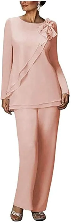 Mother of The Groom Pants Set 2 PCS Chiffon Formal Wedding Evening Groom Gowns Plus Size