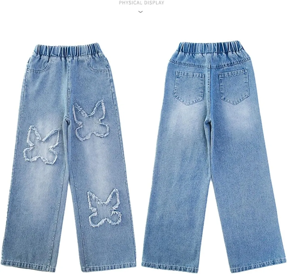 NABER Kids Girls Casual Baggy Wide Leg Denim Pants Elastic Waist Casual Jeans Age 5-14