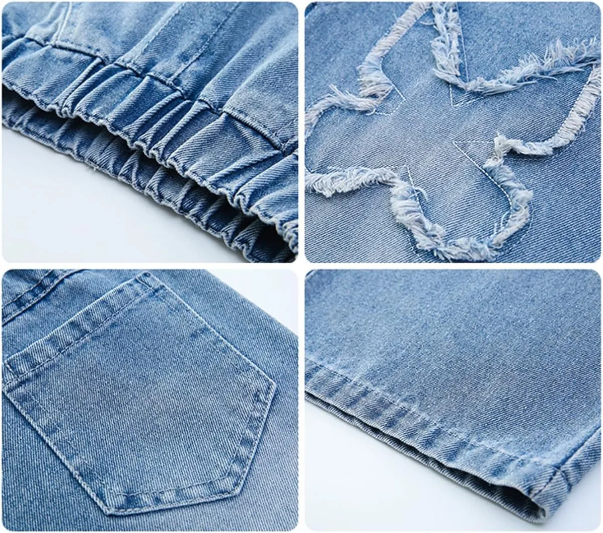 NABER Kids Girls Casual Baggy Wide Leg Denim Pants Elastic Waist Casual Jeans Age 5-14