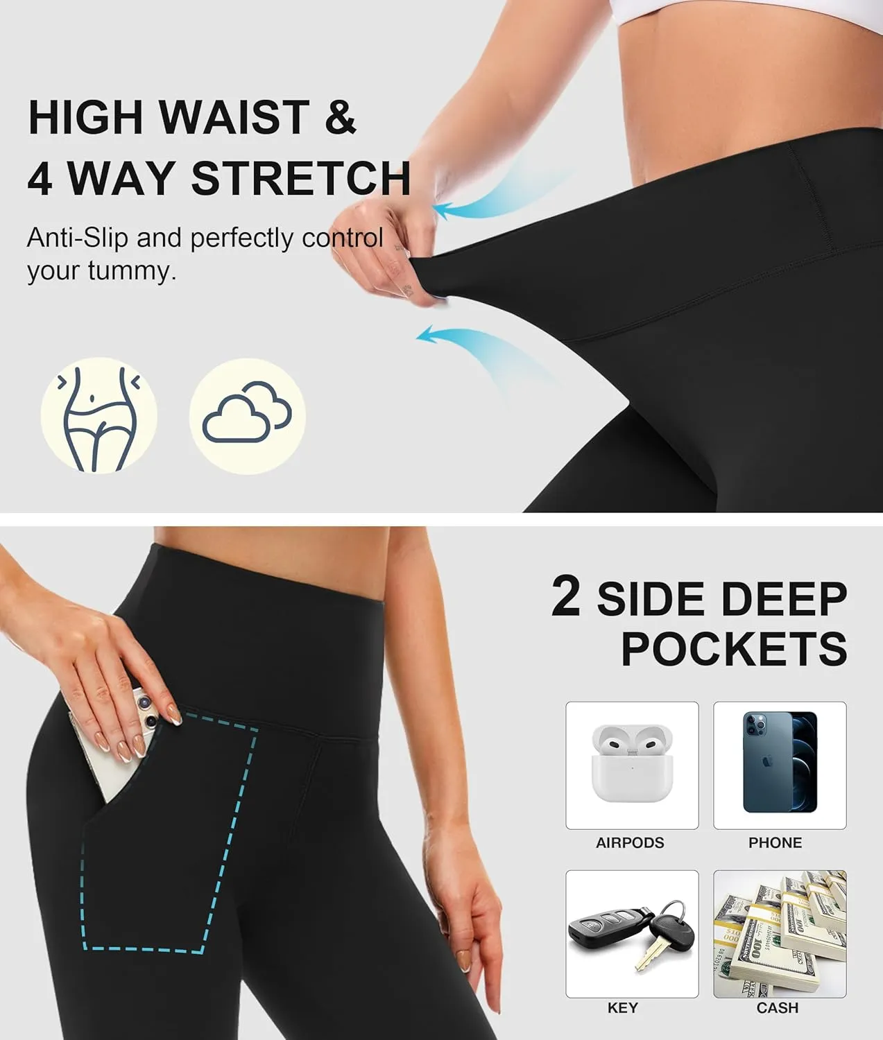 NEW YOUNG 3 Pack Leggings with Pockets for Women,High Waisted Tummy Control Workout Yoga Pants
