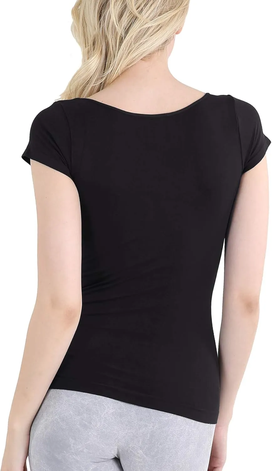 NIKIBIKI Women Seamless Cap Sleeve Scoop Neck Fitted Top, Made in U.S.A, One Size