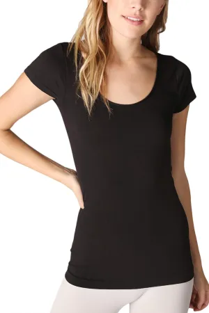 NIKIBIKI Women Seamless Cap Sleeve Scoop Neck Fitted Top, Made in U.S.A, One Size