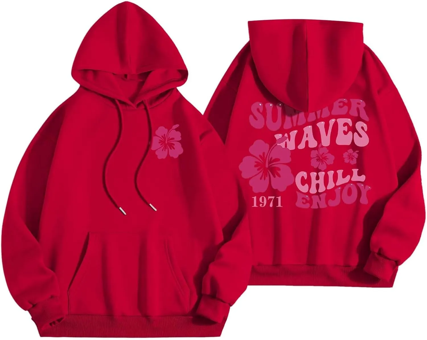 Pink Palm Hoodie For Teen Girls Casual Long Sleeve Y2K Hooded Pullover Tops Oversized Letter Graphic Hoodies With Pocket