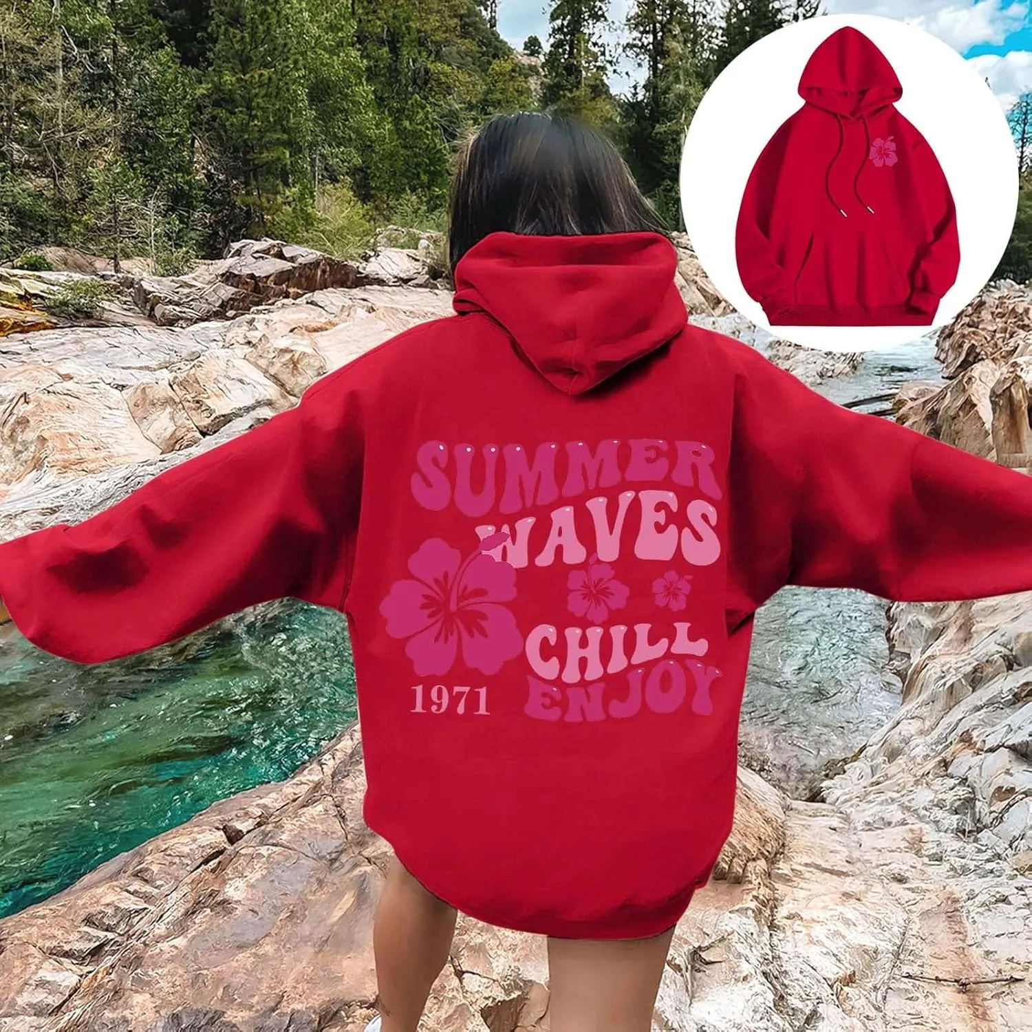 Pink Palm Hoodie For Teen Girls Casual Long Sleeve Y2K Hooded Pullover Tops Oversized Letter Graphic Hoodies With Pocket