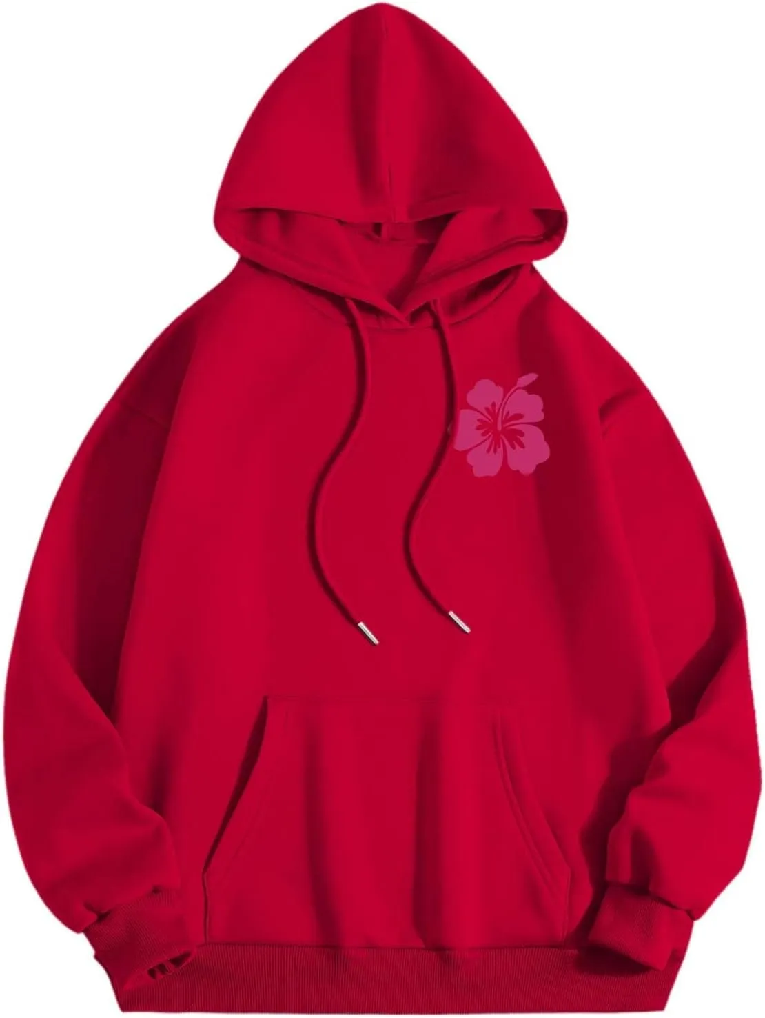 Pink Palm Hoodie For Teen Girls Casual Long Sleeve Y2K Hooded Pullover Tops Oversized Letter Graphic Hoodies With Pocket