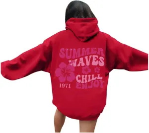 Pink Palm Hoodie For Teen Girls Casual Long Sleeve Y2K Hooded Pullover Tops Oversized Letter Graphic Hoodies With Pocket