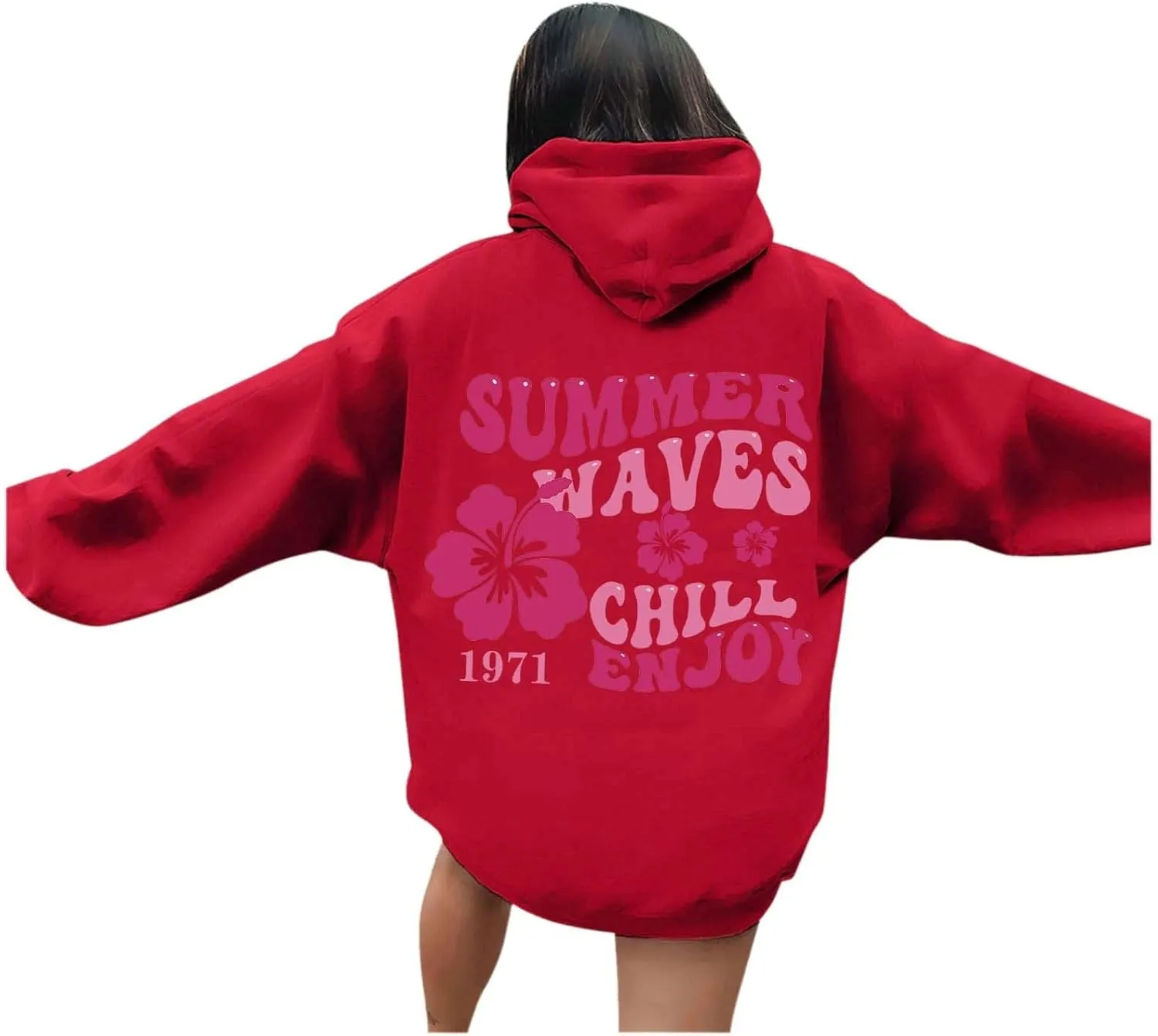 Pink Palm Hoodie For Teen Girls Casual Long Sleeve Y2K Hooded Pullover Tops Oversized Letter Graphic Hoodies With Pocket