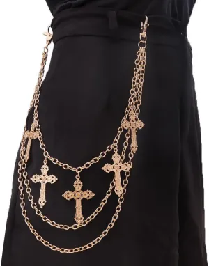PINKPIN 3 Layered Cross Pants Chain Goth Wallet Chains Punk Tassel Jeans Chain for Men Women Clothing Accessories