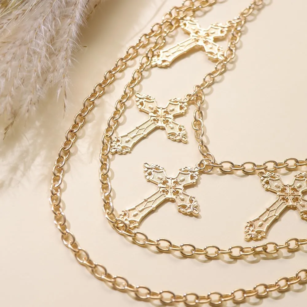 PINKPIN 3 Layered Cross Pants Chain Goth Wallet Chains Punk Tassel Jeans Chain for Men Women Clothing Accessories