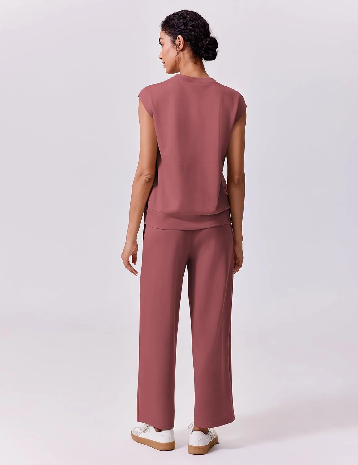 PINSPARK 2 Piece Sets for Women Summer Lounge Set Cap Sleeves Sweatsuit Cropped Wide Leg Pants 2025 Matching Travel Tracksuit