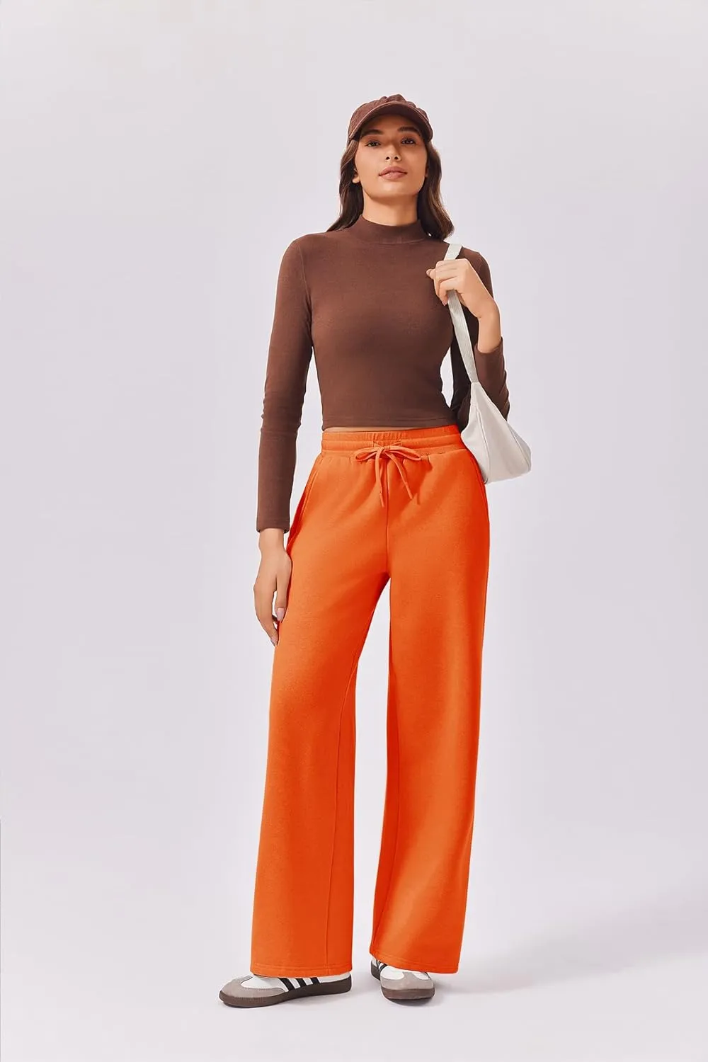 PINSPARK Womens Fleece Wide Leg Sweatpants High Waisted Athletic Sweat Pants Winter Baggy Workout Pant with Pocket