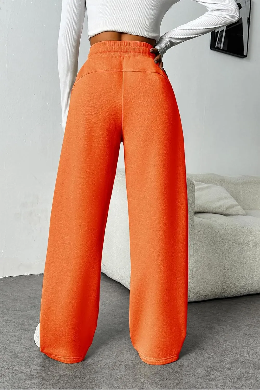 PINSPARK Womens Fleece Wide Leg Sweatpants High Waisted Athletic Sweat Pants Winter Baggy Workout Pant with Pocket