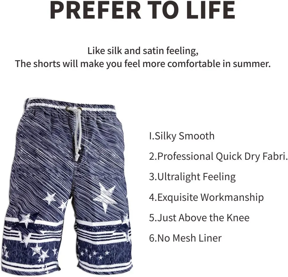 PREFER TO LIFE Men's Board Shorts, Quick Dry Swimwear Beach Holiday Party Bermuda Swim Big Pants 