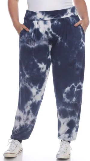 PS560TD-Navy-3X Plus Size Tie Dye Harem Pants, Navy - 3X