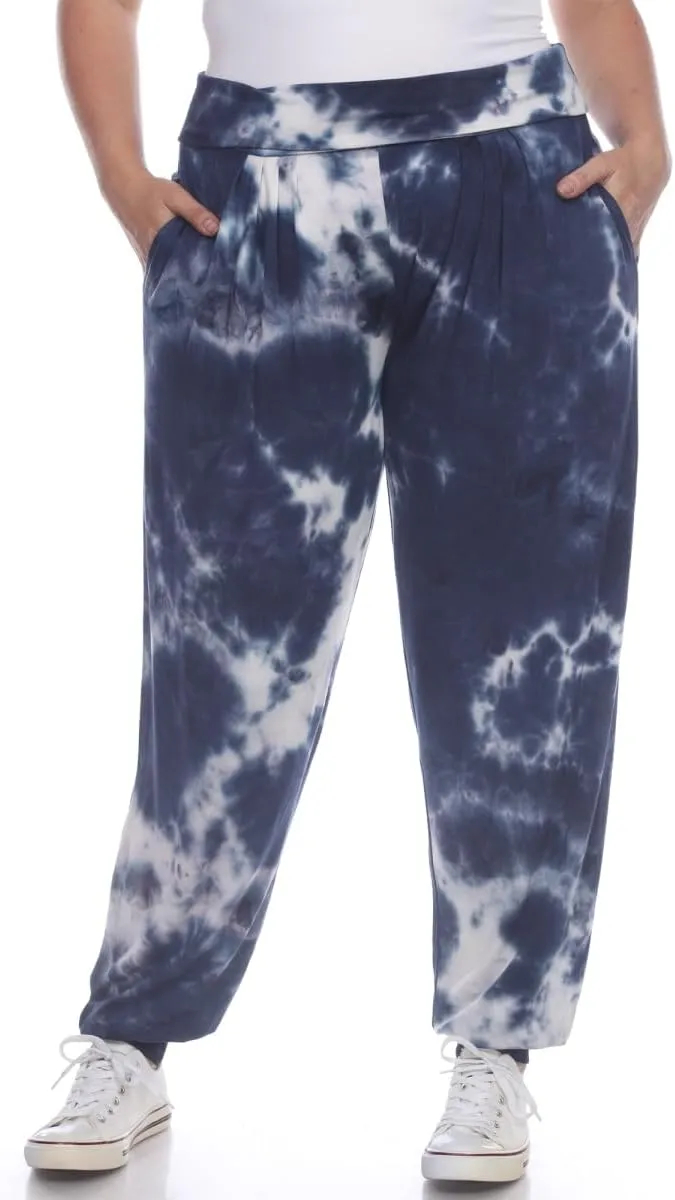 PS560TD-Navy-3X Plus Size Tie Dye Harem Pants, Navy - 3X