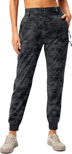 Pudolla Women's Golf Joggers Lightweight Hiking Cargo Pants Waterproof for Travel Camping Walk with Zipper Pockets