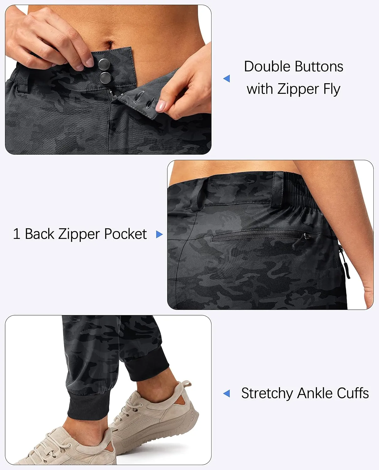 Pudolla Women's Golf Joggers Lightweight Hiking Cargo Pants Waterproof for Travel Camping Walk with Zipper Pockets