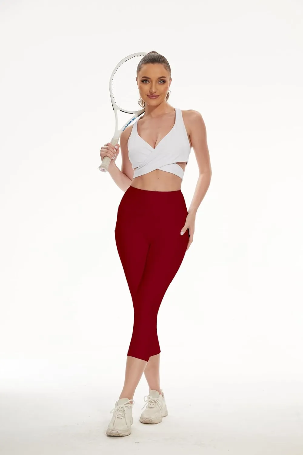 RAYPOSE Womens Workout Capri Leggings for Women with Pockets Plus Size Basic Pants Yoga Gym Casual Summer