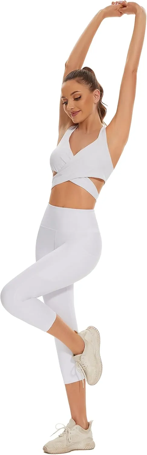 RAYPOSE Womens Workout Capri Leggings for Women with Pockets Plus Size Basic Pants Yoga Gym Casual Summer