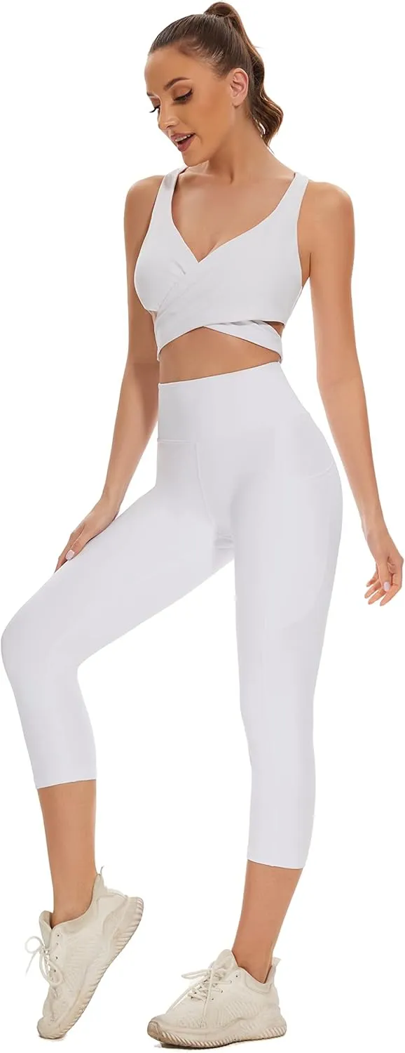 RAYPOSE Womens Workout Capri Leggings for Women with Pockets Plus Size Basic Pants Yoga Gym Casual Summer