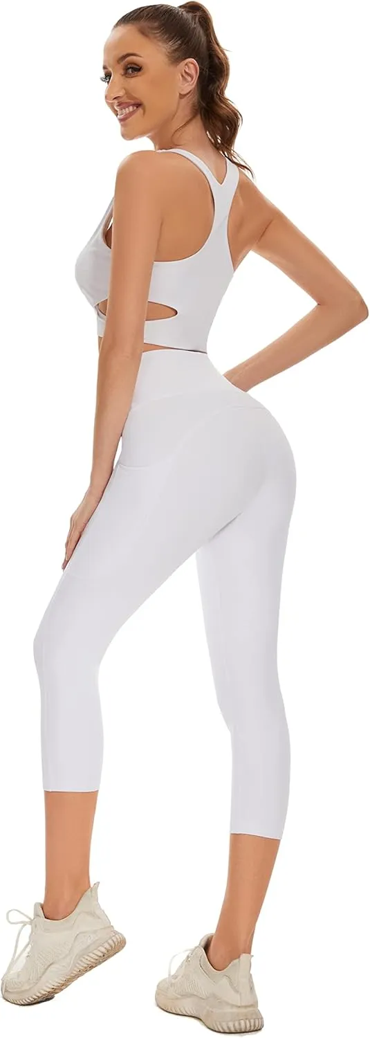 RAYPOSE Womens Workout Capri Leggings for Women with Pockets Plus Size Basic Pants Yoga Gym Casual Summer