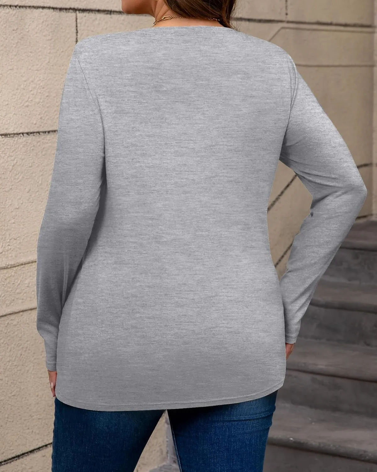Riyiper 3 Pack Women's Plus Size T Shirt V Neck Long Sleeve Tops Loose Fit Casual Basic Elegant Tunic