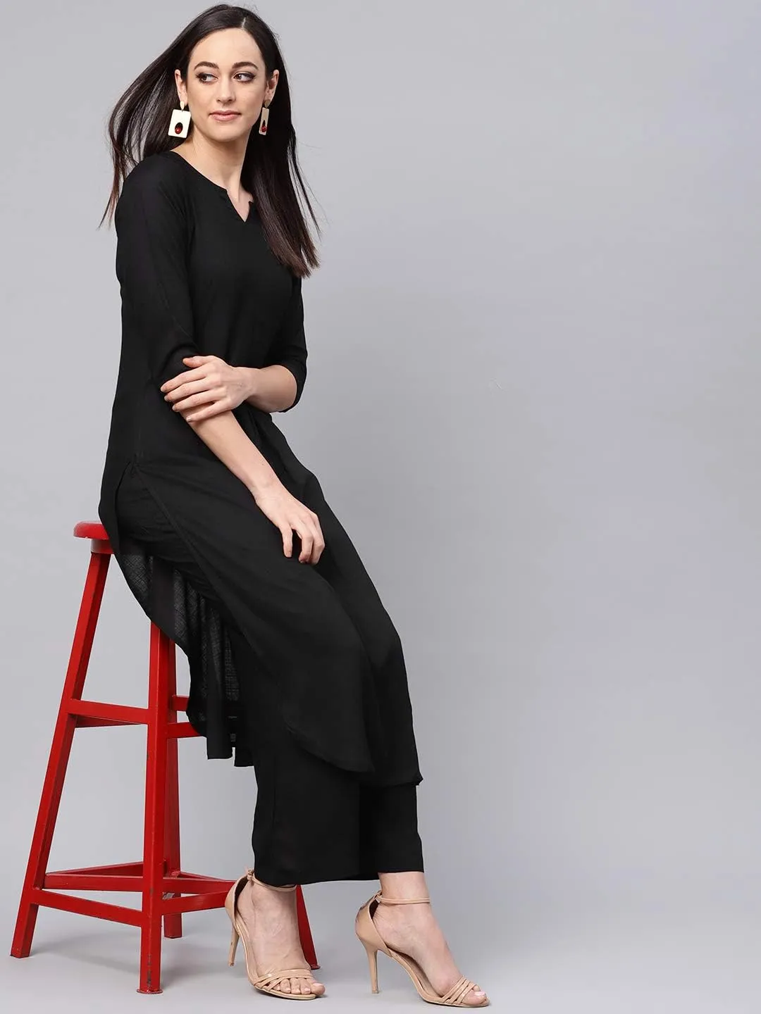 Rose Gold Straight Solid Kurta With Palazzo Pants