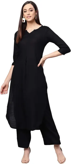 Rose Gold Straight Solid Kurta With Palazzo Pants
