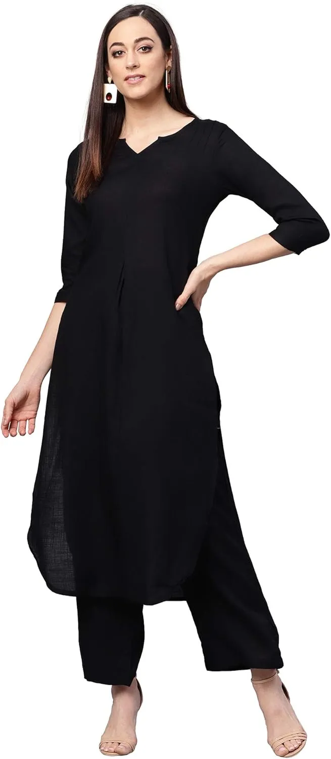 Rose Gold Straight Solid Kurta With Palazzo Pants