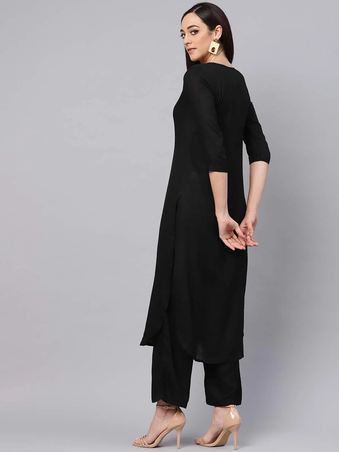 Rose Gold Straight Solid Kurta With Palazzo Pants