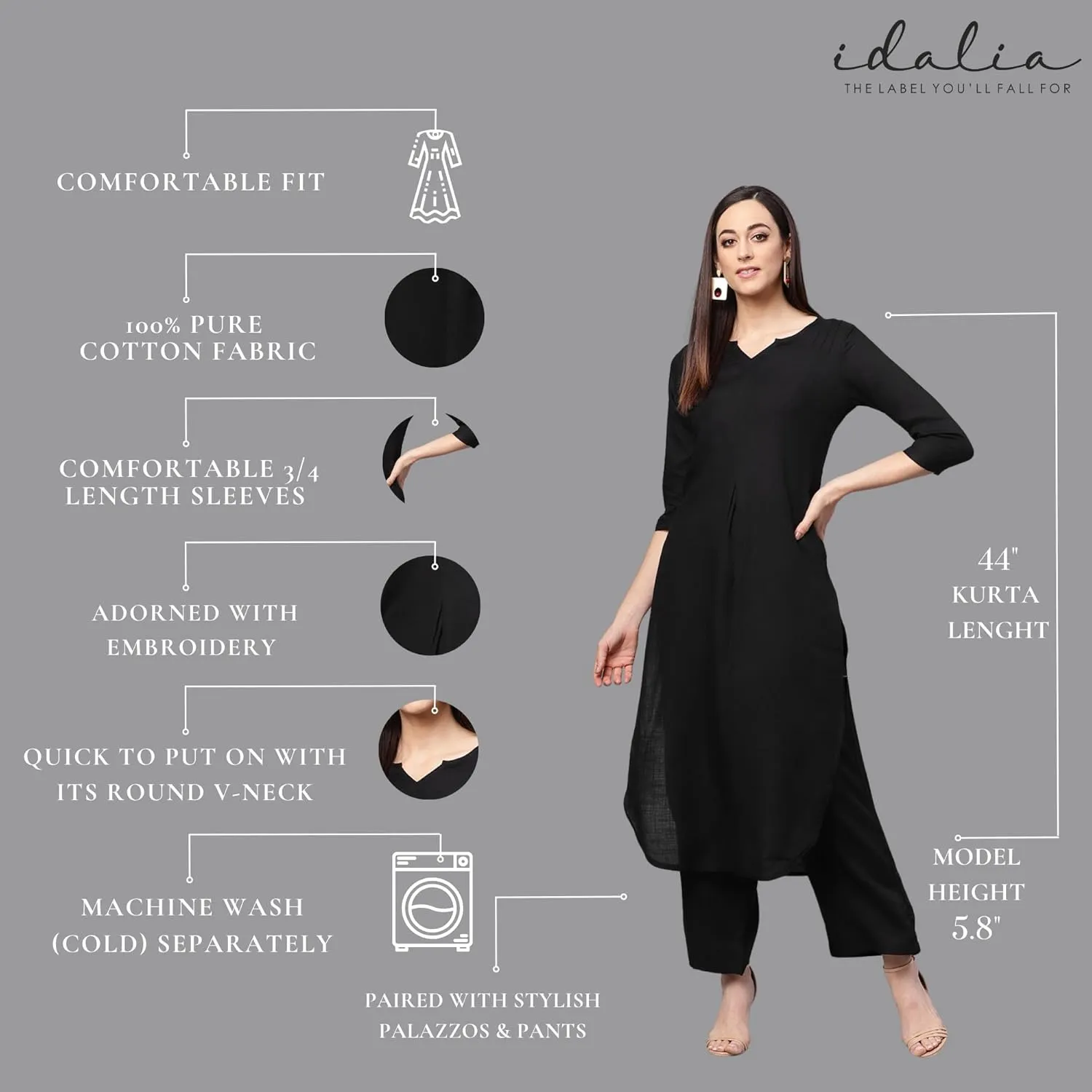 Rose Gold Straight Solid Kurta With Palazzo Pants