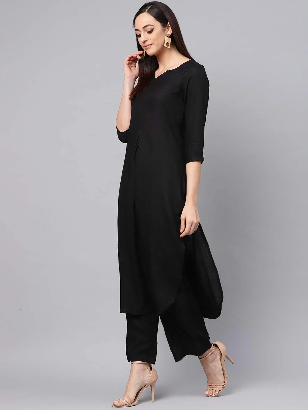Rose Gold Straight Solid Kurta With Palazzo Pants