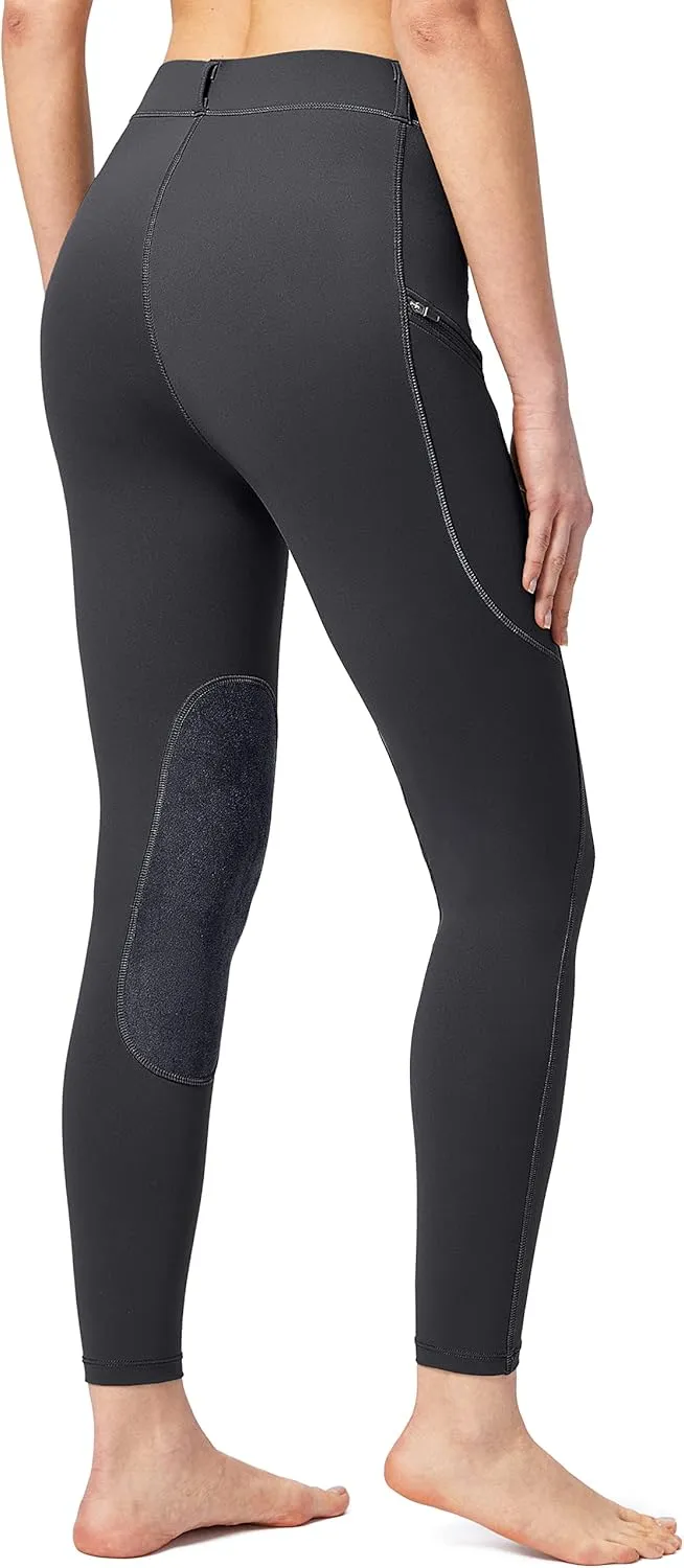 SANTINY Women's Horse Riding Pants with Zipper Pockets Knee-Patch Schooling Tights Equestrian Breeches for Women