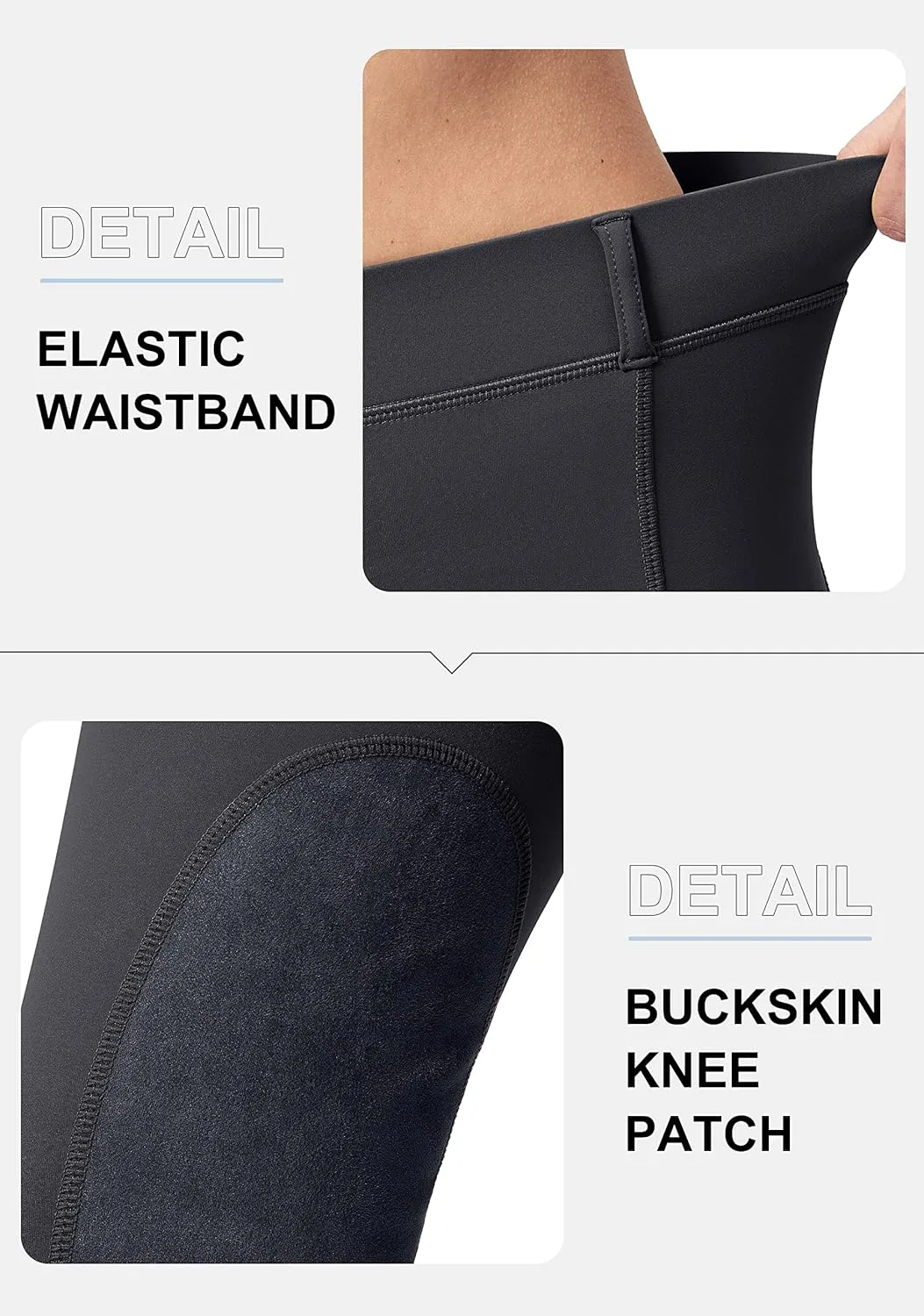 SANTINY Women's Horse Riding Pants with Zipper Pockets Knee-Patch Schooling Tights Equestrian Breeches for Women