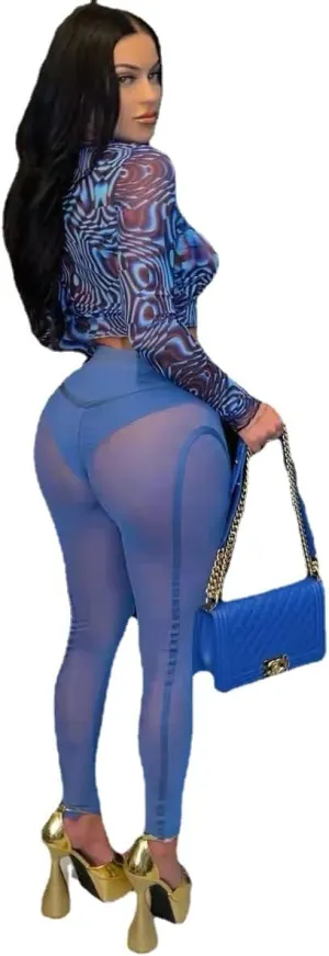 Sexy See-through Black High Waist Long Trousers Casual Sweatpants Women Elastic Pencil Pants Mesh Leggings