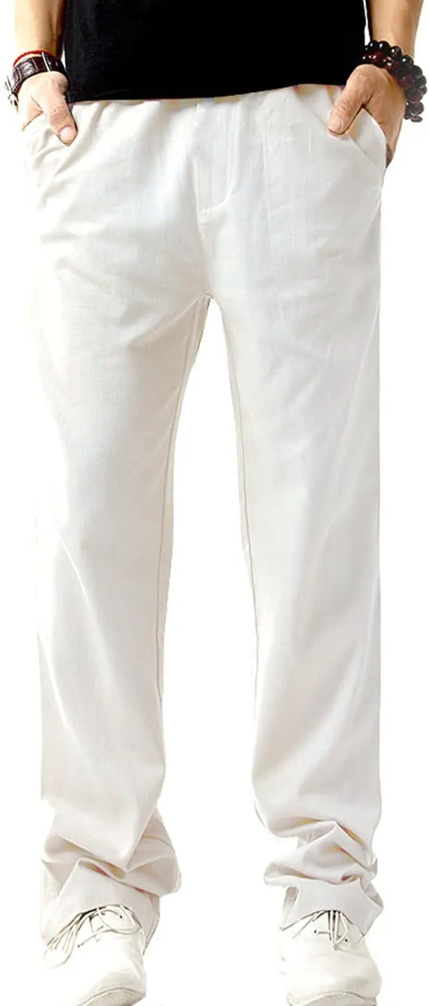 SIR7 Men's Linen Casual Lightweight Drawstrintg Elastic Waist Summer Beach Pants