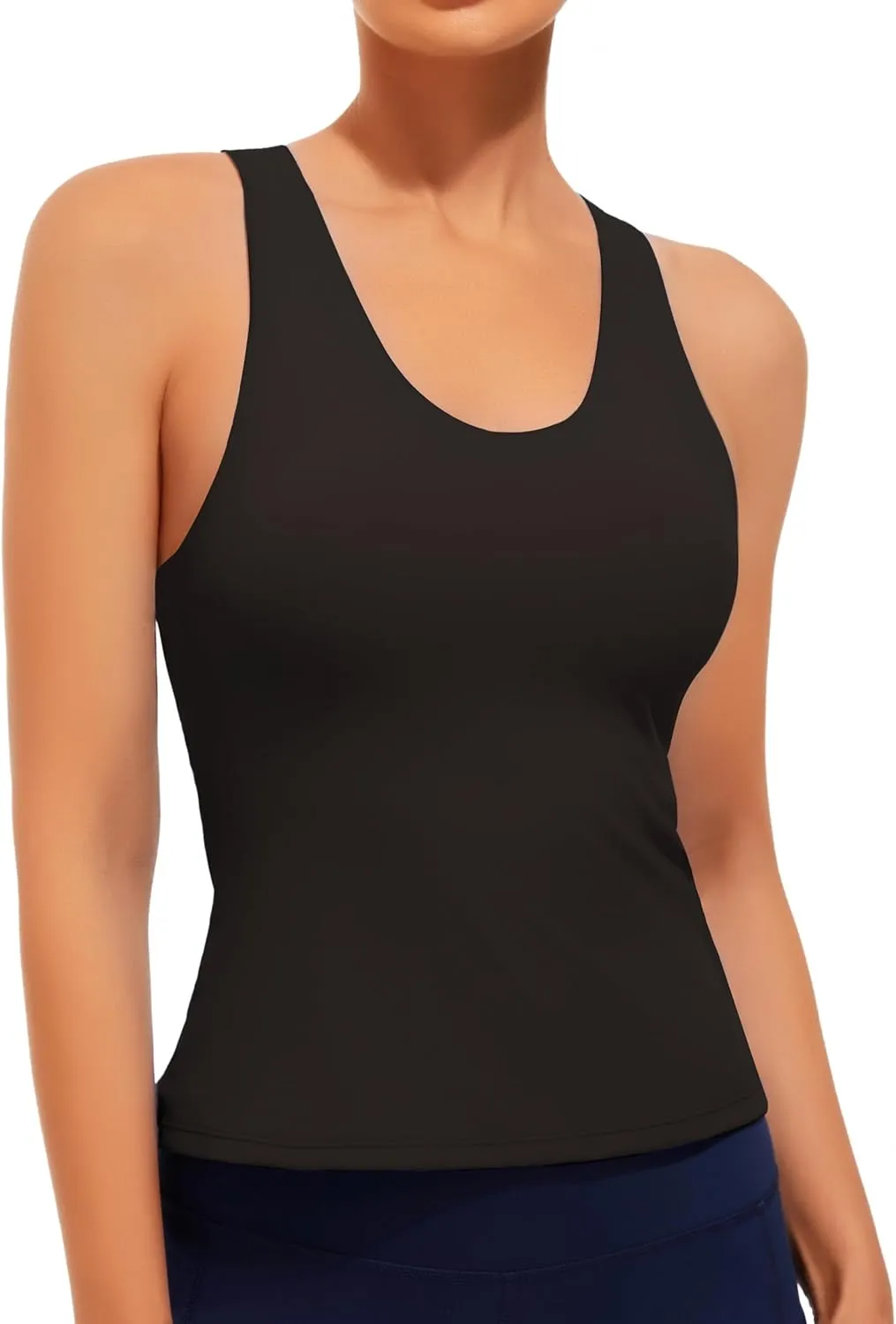 Smooth Workout Tank Top with Built-in Bra Cross Back Athletic Yoga Tops Stretchy Sports Camisole for Gym Pilates