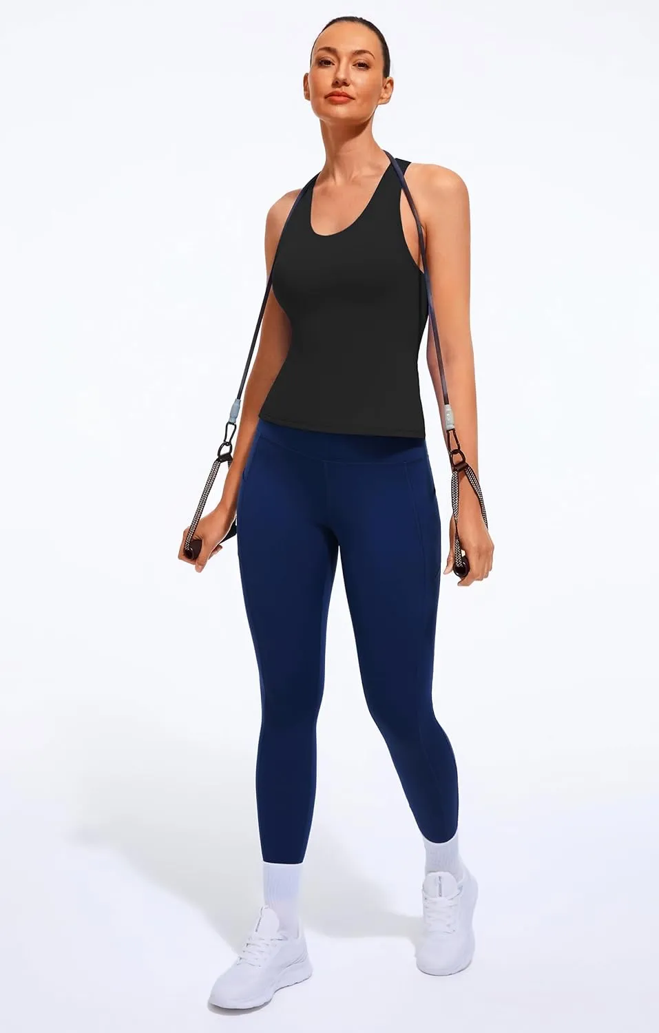 Smooth Workout Tank Top with Built-in Bra Cross Back Athletic Yoga Tops Stretchy Sports Camisole for Gym Pilates