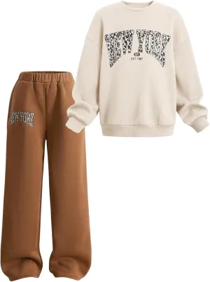 SOLY HUX Cute Clothes for Girls Sweatsuit Sets Crewneck Casual Sweatpants 2 Piece Outfits Sweatshirt and Pants