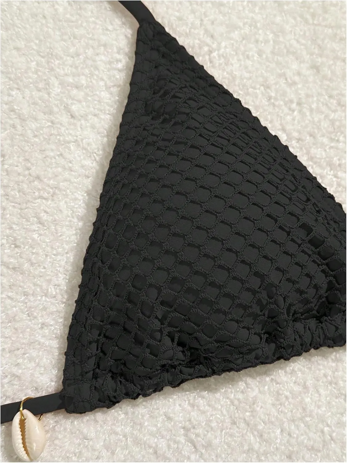 SOLY HUX Women's 3 Piece Swimsuit Fishnet Halter Triangle String Bikini Set Bathing Suit with Cover Up Beach Skirt