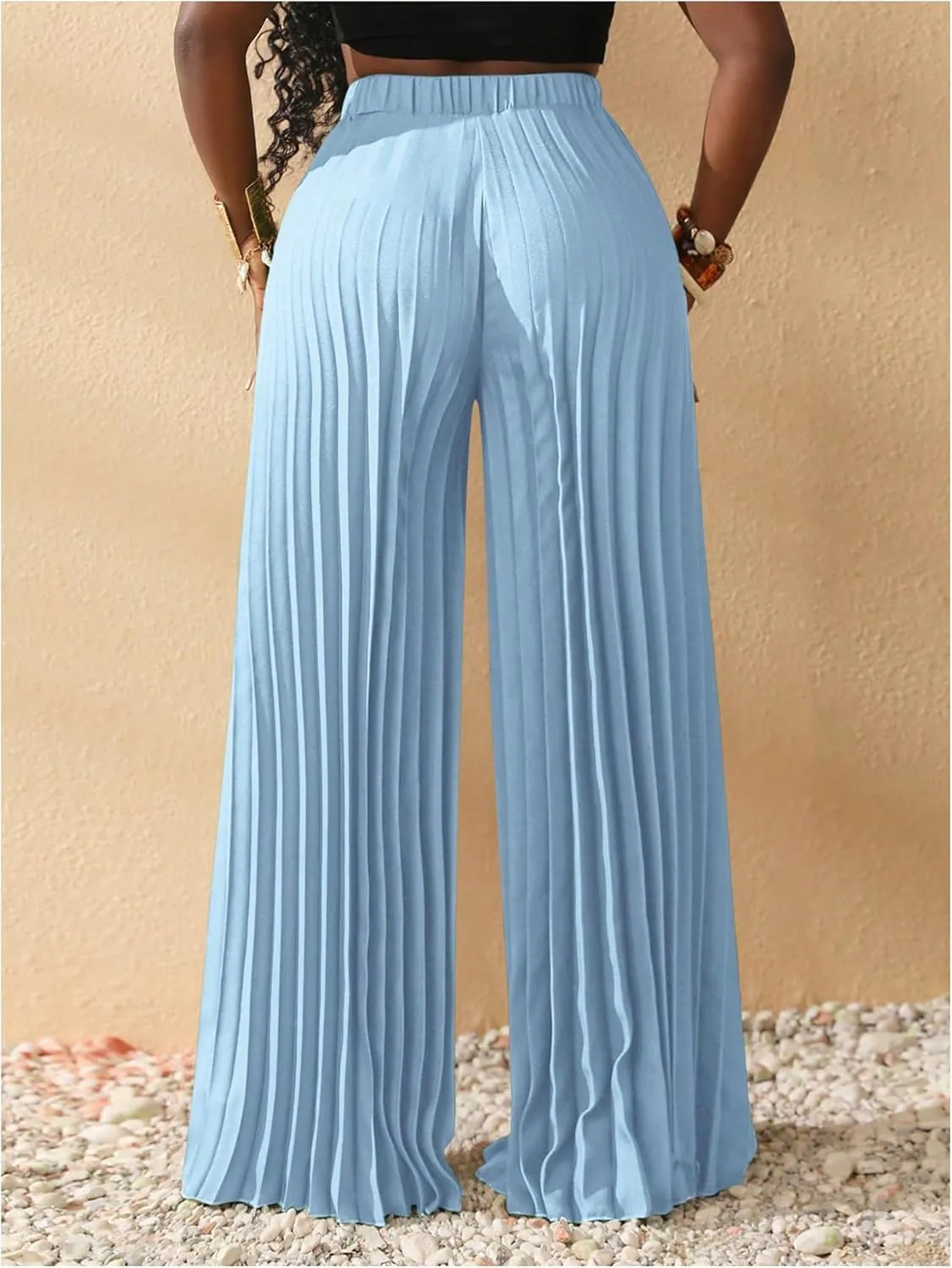 SOLY HUX Women's Wide Leg Palazzo Pleated Pants High Waisted Flowy Loose Dressy Casual Long Trousers