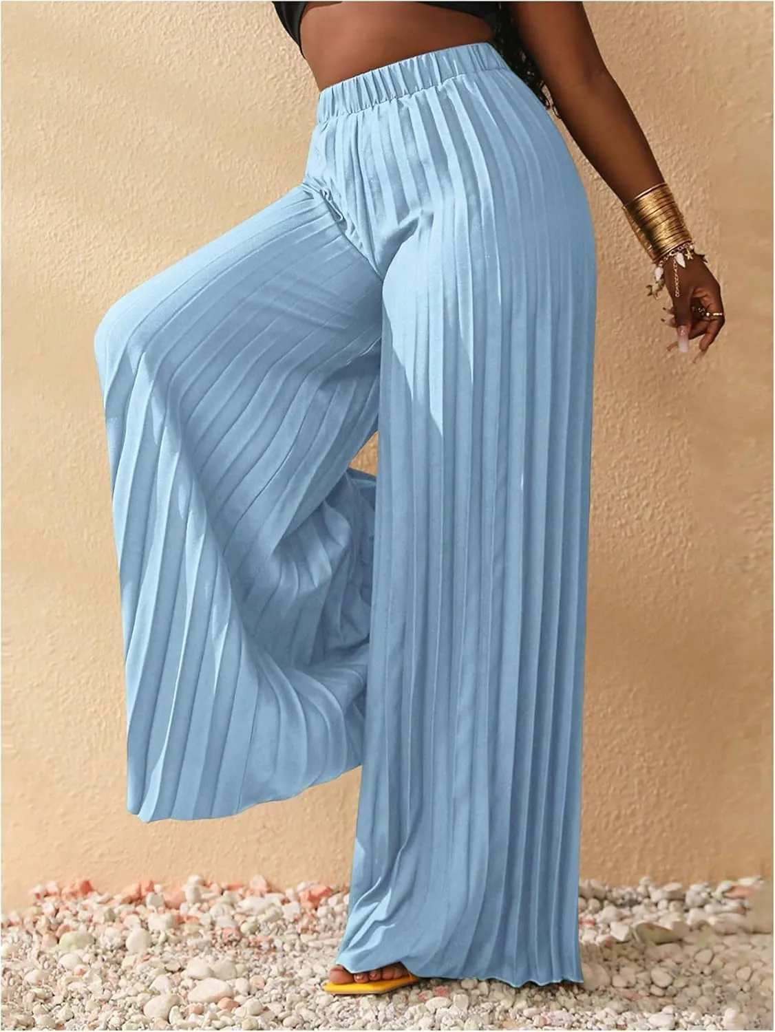 SOLY HUX Women's Wide Leg Palazzo Pleated Pants High Waisted Flowy Loose Dressy Casual Long Trousers