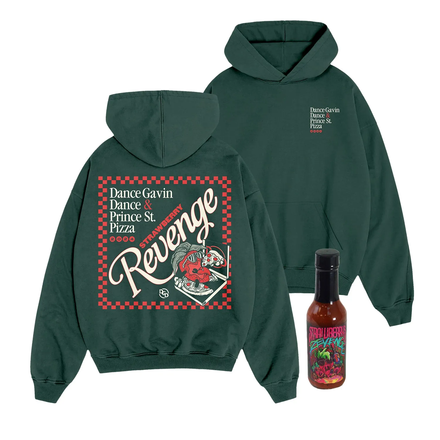 Strawberry Revenge - Forest Green Pullover   Hot Sauce