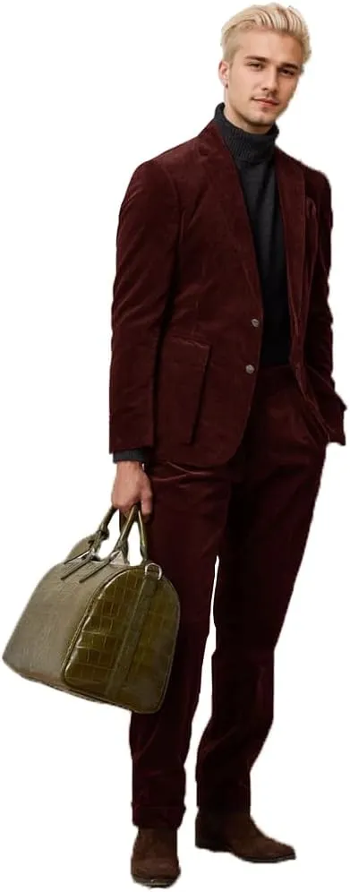 Suit for Men New Corduroy British-Style Suits Two Piece Blazer Pants Business Casual Suit Groomsmen