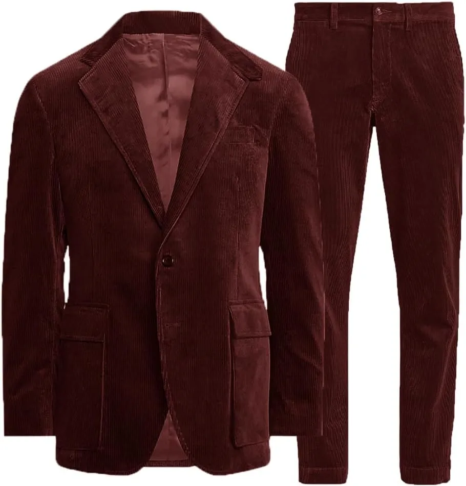 Suit for Men New Corduroy British-Style Suits Two Piece Blazer Pants Business Casual Suit Groomsmen